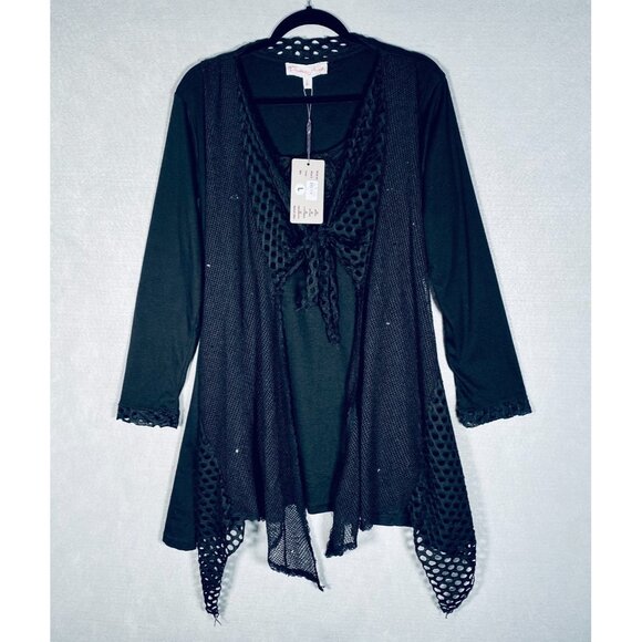 Pretty Angel Dress Womens L Black Floral Embroidered Layered Whimsy Goth Sequins - Picture 1 of 16